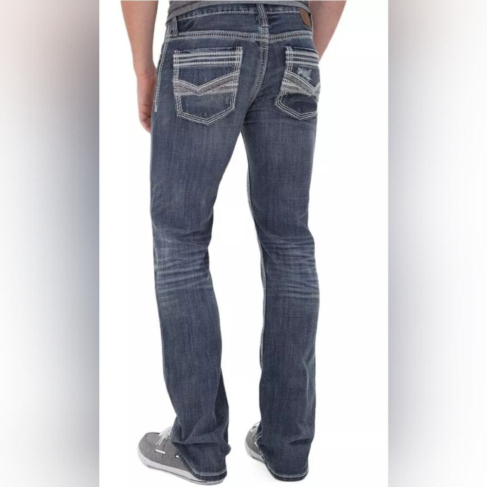BKE Aiden Straight Leg Embroidered Button Fly Relaxed Blue Men's Jeans 28R